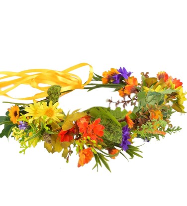 Vivivalue Women Flower Crown Girl Flower Headband Hair Wreath Floral Headpiece Halo Boho with Ribbon Wedding Party Festival Photos
