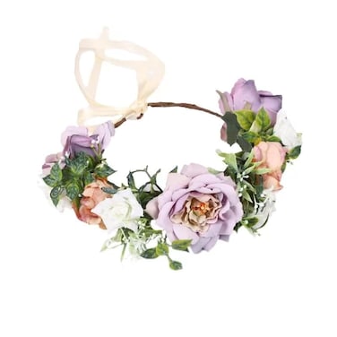 Vivivalue Floral Crown Bridal Floral Headband Hair Wreath Flower Headpiece Halo Wedding Party Photos Lavander