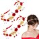 Aswewamt 2 Pcs Red Flower Crown Headband Rhinestone Pearl Tiara Red Rose Bride Crown Crystal Red Headband Wedding Headpiece Hair Jewelry for Women