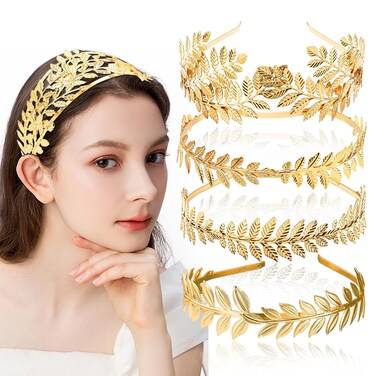 5 PCS Greek Goddess Leaf Headband for Bride, Golden Roman Laurel Leaf Branch Crown Bridal Headpiece Wedding Hairband for Women Tiara Costume Hair Accessories