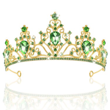 AHONEY Green Tiara and Crown for Women, Crystal Fiona Crown Rhinestone Princess Tiaras for Crown for Wedding Birthday Prom Halloween Party (Gold Green)