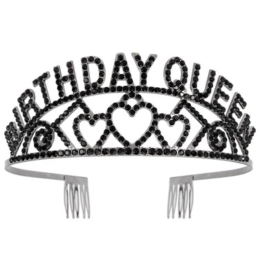 AOPRIE Birthday Tiara for Women Black Birthday Queen Headband Happy Birthday Tiara and Crown for Women Rhinestone Crystal Decor