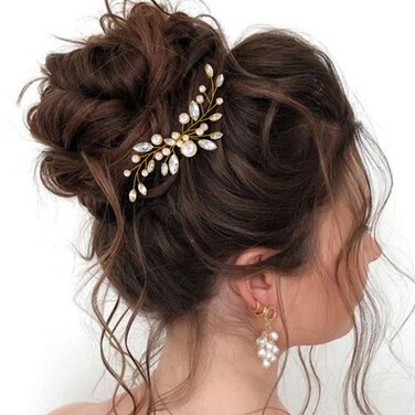 JAKAWIN Pearl Bride Wedding Hair Pins Silver Rhinestone Hair Piece Crystal Headpiece Bridal Hair Accessories for Women HP179 (2 Gold)