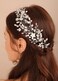 Bridal Silver Flower Leaves Hair Vine Pearls Crystal Beads Headpiece Silver Wedding Hair Accessories for Bridal Women and Grils