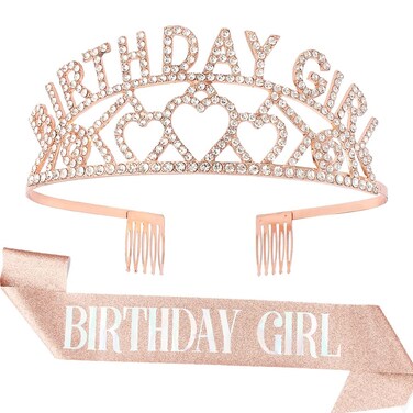 AOPRIE Birthday Girl Tiara for Women Gold Birthday Girl Headband Happy Birthday Tiara and Crown for Women Rhinestone Crystal Decor &hellip;