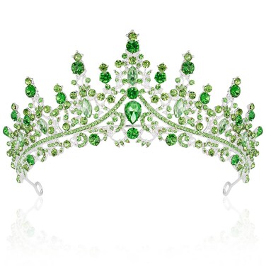 CURASA Green Crown Princess for Women Elegant Tiaras for Women Crystal Crown with Comb Gorgeous Hair Accessories for Women Birthday Party Halloween Wedding Prom