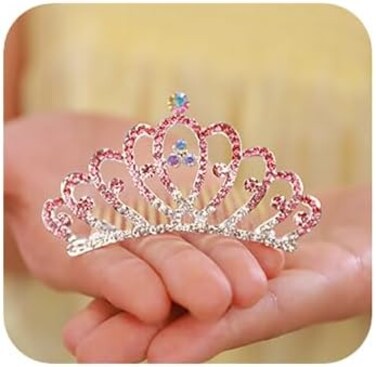 JWICOS Mini Crystal Hair Comb Pink Small Crystal Comb Headband Shiny Rhinestone Comb Headpiece for Princess Birthday Party (Pink)