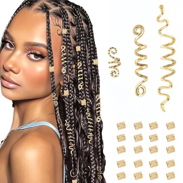 23Pcs Gold Hair Jewelry Set for Women: Loc Accessories, Hair Cuffs for Braids &amp; Dreadlocks, Halloween Decoration