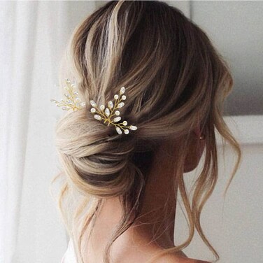 Evild Bridal Hair Pins Flower Bride Headpieces Pearls Hair Clips Crystal Wedding Hair Accessories for Brides and Bridesmaids(Pack of 3) (Gold)