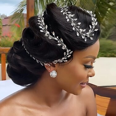 TRiXY Wedding Bridal Crystal Long Hair Vines Head Piece,Wedding Piece Accessories Headband Jewelry ,Beaded Bohemian Headpiece (Short Silver-50cm / 19.68 Inches) (HP394)