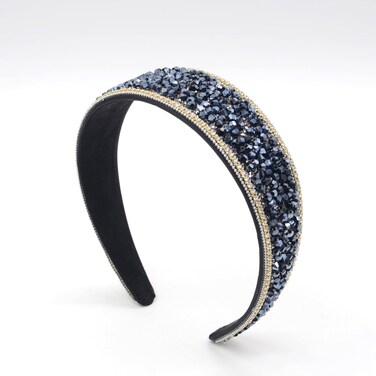 Women Baroque Rhinestone Headband Crystal Crown Hairband Hair Accessory Wedding For Pageant Prom Party Birthday Quinceanera (Navy Blue)