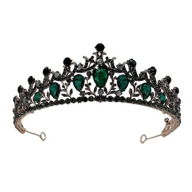 Green Queen Crown for Women, Wedding Tiara for Bride, Rhinestone Tiaras and Crowns, Crystal Costume Hair Accessories for Birthday Prom Pageant Prom Celebration