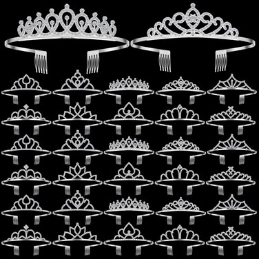 Lyrow 30 Pcs Silver Crystal Tiara for Women Bulk Rhinestone Queen Tiara Comb Princess Tiaras Crown Headband Galentines Day Party Favors Hair Accessories for Birthday Bridal Wedding Prom Christmas
