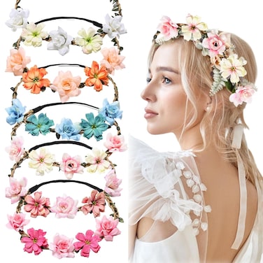 Flower Crowns for Women Girls Flower Headbands Flower Headpiece for Bridesmaid Wedding Festival Accessories Photo Tiara 6 PCS