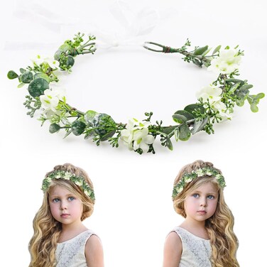 MEMOVAN Bridal Flower Crown and Eucalyptus Headpiece - Bohemian Floral Headband Tiara Photo Prop for Women Girls