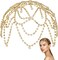 GORGECRAFT 1920s Crystal Cap Headpiece Flower Rhinestone Head Chain Golden Roaring 20s Great Gatsby Hair Accessories Hair Chain Hat for Bridal Cosplay Halloween Art Decor Party (with 2Pcs Hair Clip)