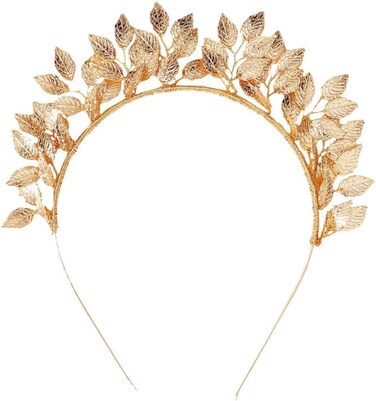Lurrose Bridal Leaf Headband Alloy Roman Goddess Crown Leaf Tiara Boho Leaves Wedding Hairband Bridesmaid Prom Festival Hair Accessories for Women Girls (Golden) 18.5x13cm