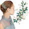 Green Crystal Bride Wedding Hair Side Comb Green Leaf Rhinestone Gold Hair Vine Rhinestone Bride Headpiece Jewelry Wedding Hair Accessories for Women