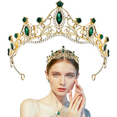 Green Tiaras for Women Princess Crown Headband, Crystal Tiaras Birthday Crown Wedding Rhinestones Princess Party Headbands Hair Accessories for Women and Girls