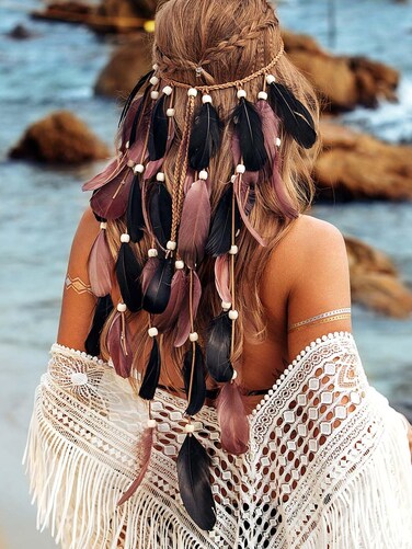 CAKURE Hair Feathers Gypsy Headpiece Viking Costume Feather Hippie Headband Fortune Teller Accessories for Women
