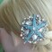 Wedding Headpiece 3.15" Rhinestone Crystal Pearl Bridal Starfish Hair Comb HZ6412 (Silver-Tone Blue)