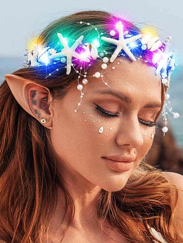 Catery Light Up Seashell Headband Starfish Mermaid Crown Headpiece Pearl Beach Wedding Hair Accessories for Women