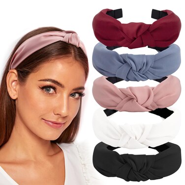 5 Pack Wide Fabric Knotted Headbands for Women Fashion Head Bands for Women's Hair Headbands Non Slip for Thick Thin Hair Accessories