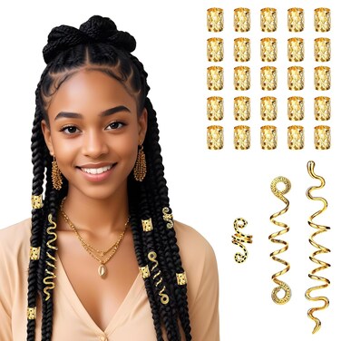 28 Pcs Hair Bands, Gold Braid Beads Accessories, Hair Accessories In Various Styles, Metal Braid Headband Clips For Women, Pirate Hair Accessories Cosplay, And Daily Hair Accessories(Golden)