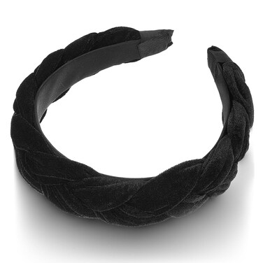 Black Velvet Braided Headband, Wide Braided Headband for Women Non-Slip Soft Velvet Hair Hoop Plain No Teeth Thick Hoop