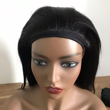 Douyin Headband Wig Human Hair Straight Headband Wigs For Black Women Brazilian Virgin Hair Machine Made Glueless Human Hair Wigs With Headband (Straight, 12 inch)