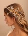 Jumwrit Bridal Hair Comb Rhinestone Crystal Headpiece Handmade Flower Leaves Pearl Hair Comb for Bride Bridesmaid Wedding Hair Accessories for Women Girls（Gold）