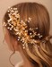 Jumwrit Bridal Hair Comb Rhinestone Crystal Headpiece Handmade Flower Leaves Pearl Hair Comb for Bride Bridesmaid Wedding Hair Accessories for Women Girls（Gold）