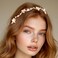 Crystal Flower Headbands Wave Pearl Hairbands Thin Rhinestone Headpieces Blue Champagne Hair Accessories for Women and Girls (Champagne)