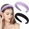 Purple Satin Headbands Black Thick Hairbands Wide Padded Headpiece Puffy Silk Hair Accessories for Women 2Pcs (Black purple)
