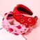 Beaded Pink and Red Heart Headband for Women - Jeweled Rhinestone Crystal Wide Top Knot Headband, Valentines Outfit and Gift (2PCS)