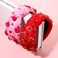 Beaded Pink and Red Heart Headband for Women - Jeweled Rhinestone Crystal Wide Top Knot Headband, Valentines Outfit and Gift (2PCS)