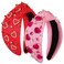 Beaded Pink and Red Heart Headband for Women - Jeweled Rhinestone Crystal Wide Top Knot Headband, Valentines Outfit and Gift (2PCS)