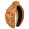 Thanksgiving Headband for Women Fall Accessories Beaded Pumpkin Headband Jeweled Rhinestone Crystal Knotted Headband Thanksgiving Fall Hair Accessory Gifts (Turkey 1 - Brown)