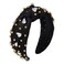 Crystal Knotted Headbands for Women Sparkly Rhinestone Jeweled Headbands Wide Gold Beads Embellished Hairbands Summer Beach Hair Accessories (Black)