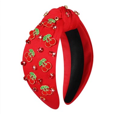 Summer Fruit Headbands for Women Tropical Strawberry Pineapple Banana Cherry Headbands Jeweled Rhinestone Knotted Headbands Summer Beach Hair Accessories Outfits Vacation Gifts (Fruit F-Red)