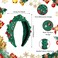 Christmas Headbands for Women, Pearl Knotted Headband Xmas Red Green Pearl Rhinestone Crystal Jeweled Hairband Fashion Elegant Wide Top Knot Hair Accessories for Holiday Outfits Gifts (Green)