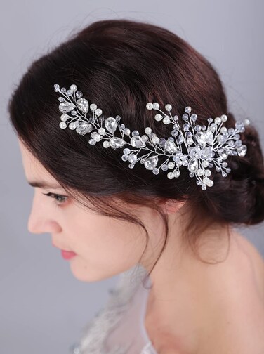 JWICOS Bride Wedding Hair Vine Pearl Bridal Hair Piece Crystal Wedding Hair Accessories Long Headband for Women and Girls (green)