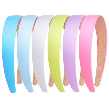 6pcs Wide Satin No Slip Headbands for Girls 1.18inches Candy Color DIY Craft Headbands for Gift(Purple Blue Pink)