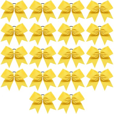 Cheer Bows, Caenagrion 18 PCS 8" Large Gold Cheer Hair Bows Ponytail Holder Elastic Band Handmade for Cheerleaders Teen Girls College Sports (Gold)