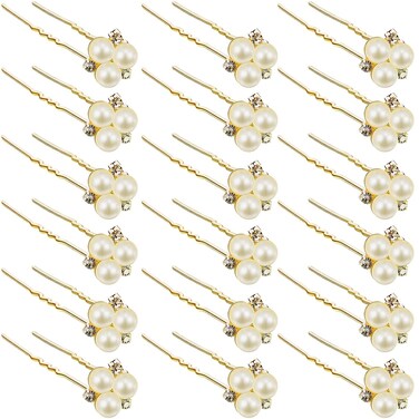 WILLBOND 18 Pcs Pearl Hair Pins Bridal Wedding Hair Accessories Crystal Bobby Pin for Brides Bridesmaids Flower Women Girls(Gold)