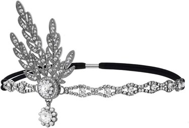 1920s Flapper Headpiece Roaring 20s Feather Headband Great Chain Hair Accessories Vintage Wedding Leaf Pearl