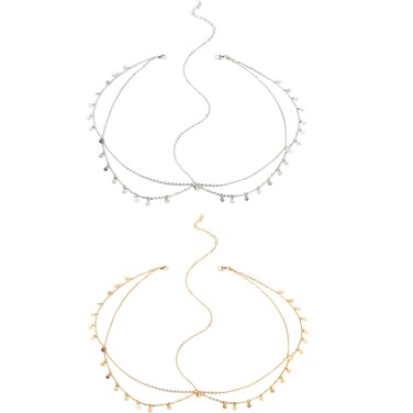 2 PACK Boho Head Chain, Gold Headpiece Gold Headband, Gold Sequins Headbands Chain Layered Bridal Headpiece Jewelry Festival Halloween Wedding Hair Accessories for Women