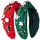 2 Pack Christmas Headband for Women Rhinestone Crystal Jeweled Santa Claus Xmas Tree Snowflakes Embellished Ladies Wide Top Knot Red Green Makeup Hair Hoop Accessory Holiday Party Costume Decor Gifts