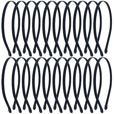 Lawie 20 Pack 7MM Satin Cloth Wrapped Fabric Covered Black Thin Metal Headbands Slim Hair Elastic Skinny Hairbands Plain Wire Crown Tiara Blank Hair Bands for Crafting DIY Accessories for Women Girls