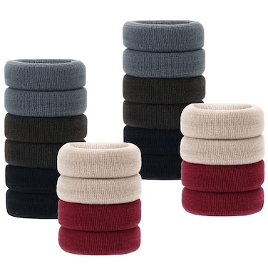 Lawie 20 Pack Colorful Black Terry Cloth Knit Stretchy Wide Thick Hair Ties Scrunchies Elastics Hairbands Ties Ring Hair Rubber Bands Ponytail Holder Hair Accessories for Women Girl